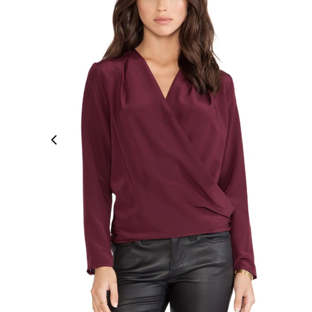 Amanda Uprichard SilkCrossover Blouse XS Wine Burgundy